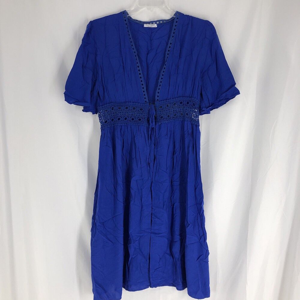 Ekouaer Beach Cover Up Swim Cover Up Dress Sz M Blue Lace Front
